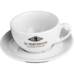 Белая чашка для капучино от La Marzocco , серебряный логотип